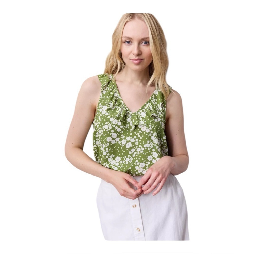 LC Lauren Conrad Women's V-Neck Ruffle Front Tank‎ Top Sleevlees Casual, Size XS